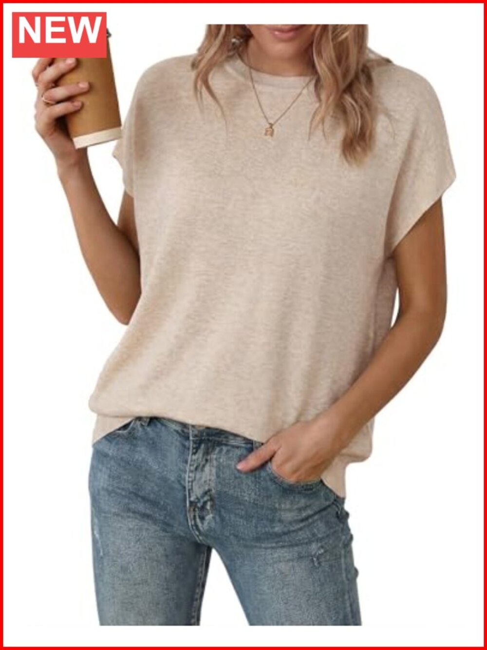 Wool Blend Oversized Batwing Short Sleeve Pullover Sweater